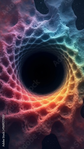 Obraz na płótnie Abstract 3D render of rainbow-colored tunnel with organic porous structure w salonie
