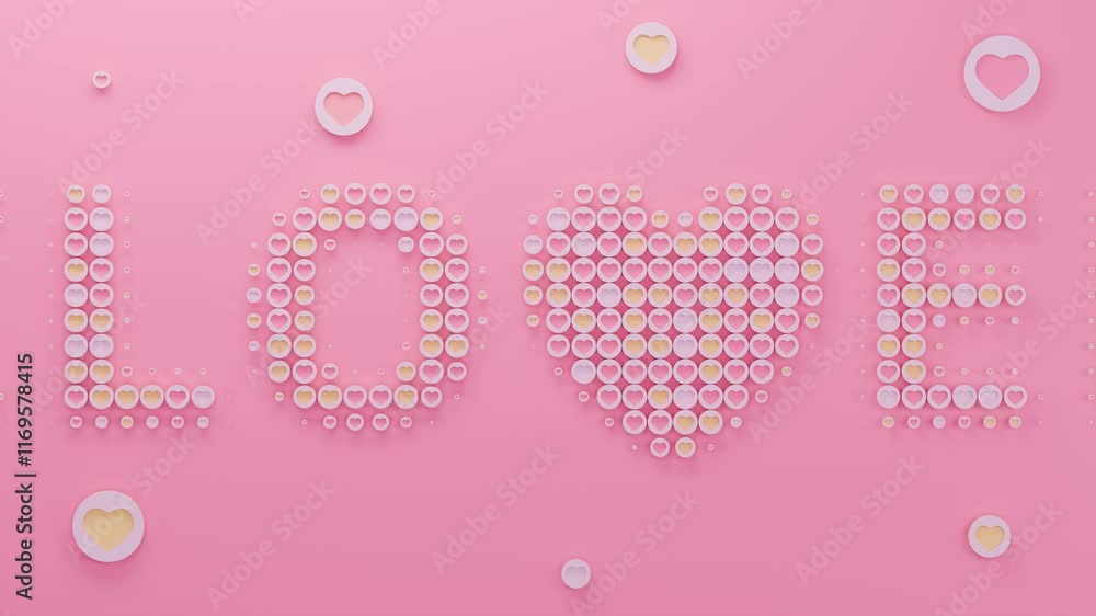 A seamless Full HD looping animation of a scrolling text made of tiny hearts, forming the word A seamless Full HD looping animation of a scrolling text made of tiny hearts, forming the word