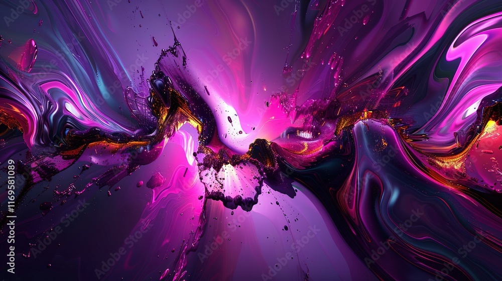 Fototapeta premium A vivid, abstract artwork featuring purple and black hues with intense light emanating from the top