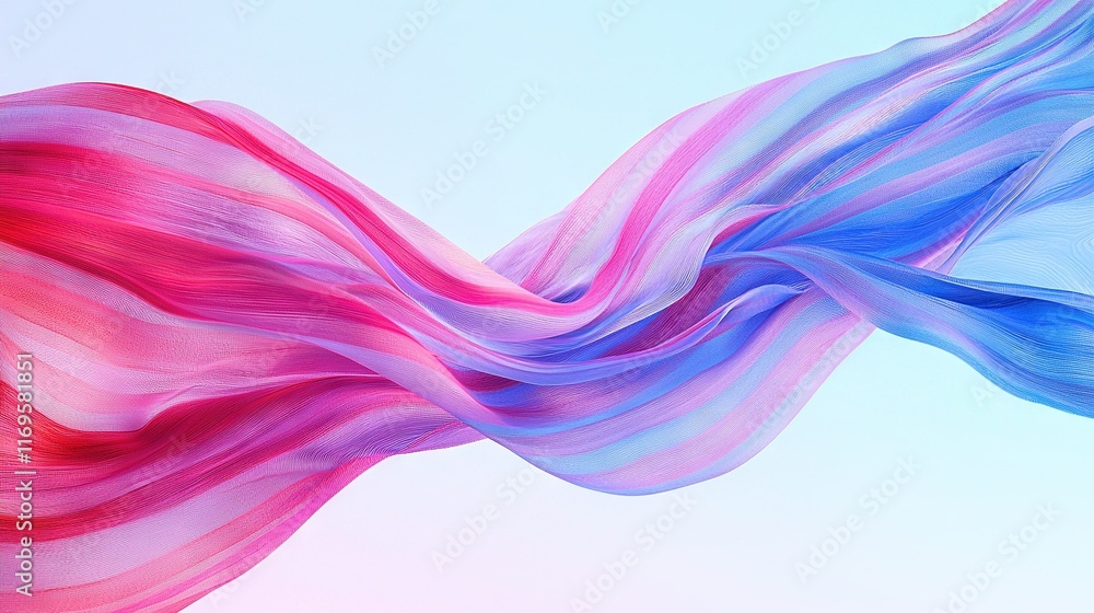 A tri-colored scarf flutters in the breeze against a soft blue and pink backdrop A tri-colored scarf flutters in the breeze against a soft blue and pink backdrop