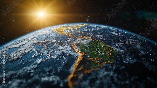 South America and Central America at Sunrise from Space