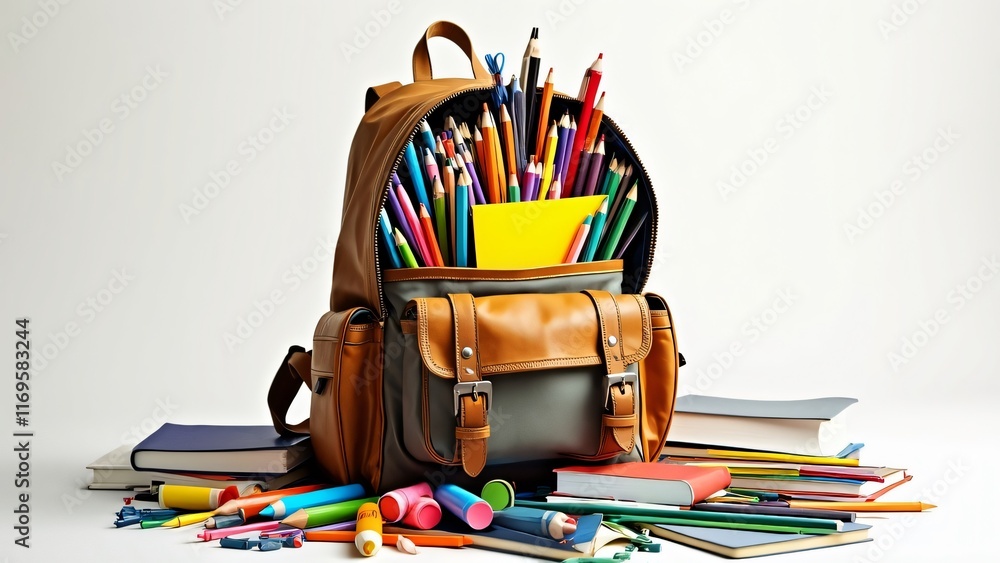 Fototapeta premium Backpack Full of Colorful Pencils and School Supplies