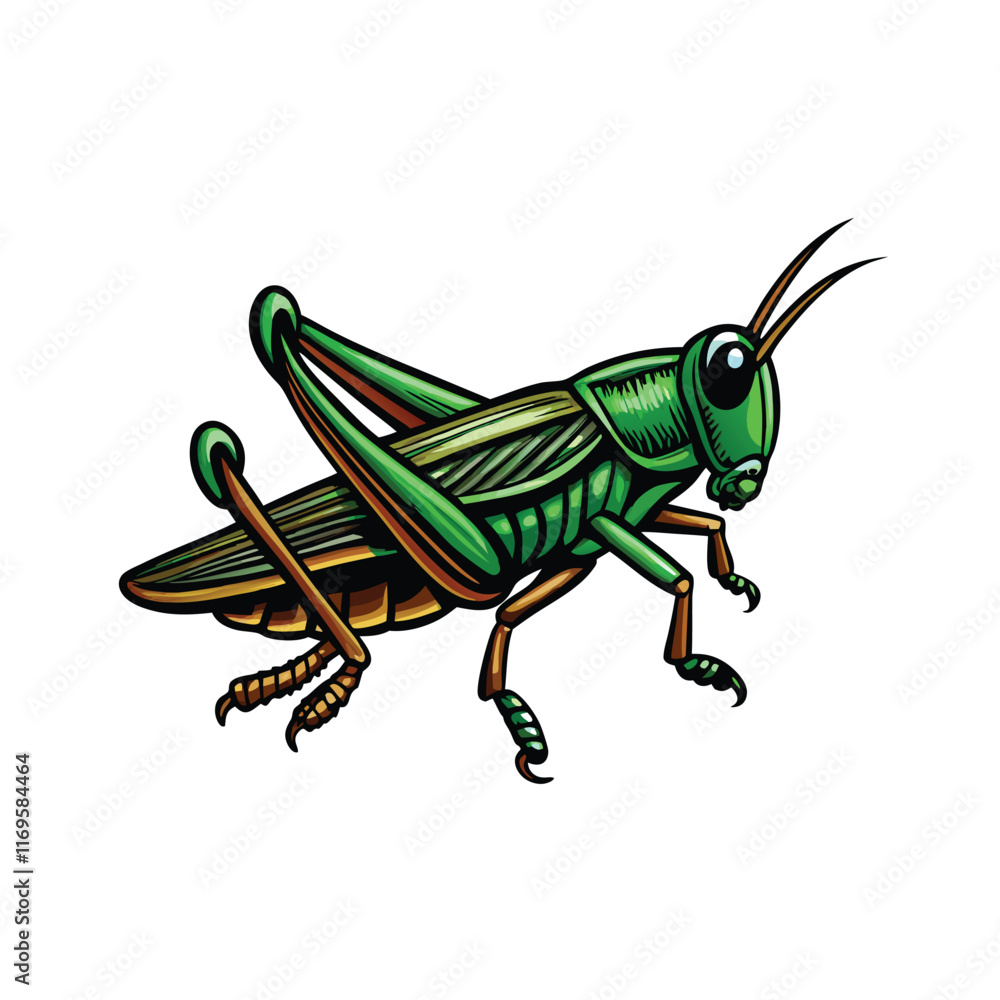 Vector illustration of a detailed grasshopper mid jump with realistic details. Vector illustration of a detailed grasshopper mid jump with realistic details.