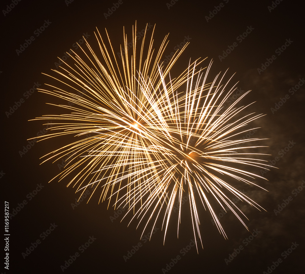 Fototapeta premium Fireworks, colorful light show in the sky, new years celebration