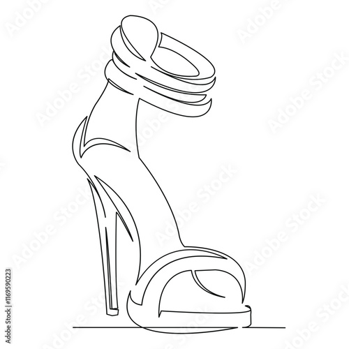 One continuous single drawing line art flat doodle sandal, foot, stiletto, elegance, fashion, beautiful, classic, women. Isolated image hand draw contour on a white background
