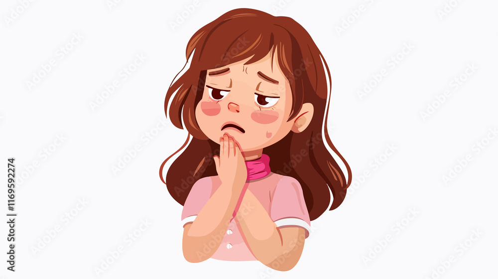 Young Girl with Sore Throat on White Background Young Girl with Sore Throat on White Background