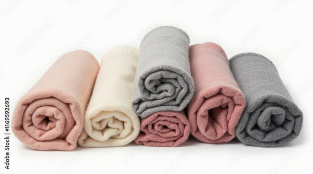 A collection of luxurious cashmere throws in elegant designs and pastel colors, with soft textures and refined appearances, isolated on a white background A collection of luxurious cashmere throws in elegant designs and pastel colors, with soft textures and refined appearances, isolated on a white background