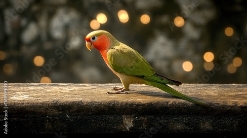 Indian ringneck parakeet perching on a ledge photo