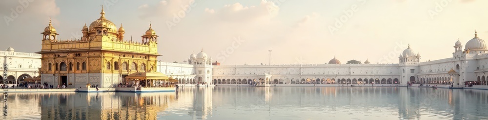 Obraz premium Elegant gold & white structure, Harmandir Sahib backdrop, place, asia, shrine