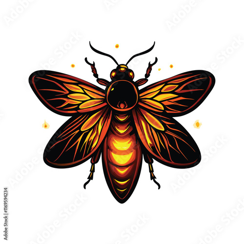 A realistic vector illustration of a firefly glowing in the dark.