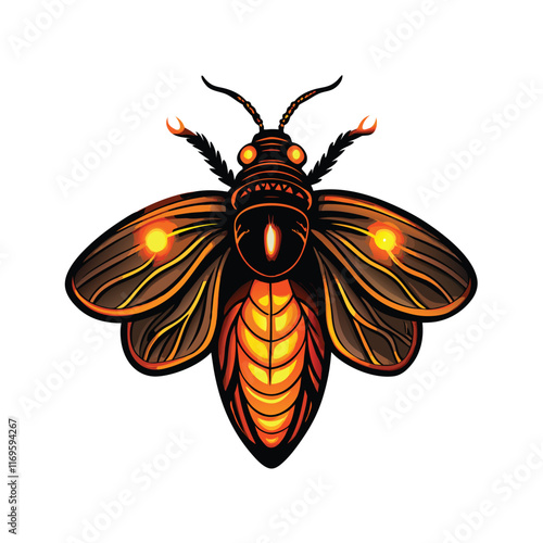 Realistic vector illustration of a firefly glowing in the dark.