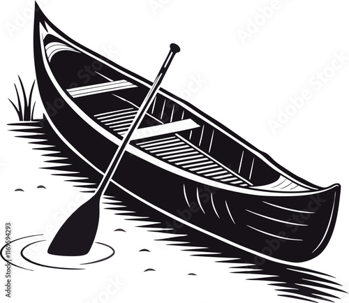 Silhouette of a canoe, Man in canoe boat black vector silhouette on a isolated white background, vector illustration