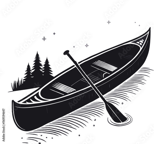 Silhouette of a canoe, Man in canoe boat black vector silhouette on a isolated white background, vector illustration