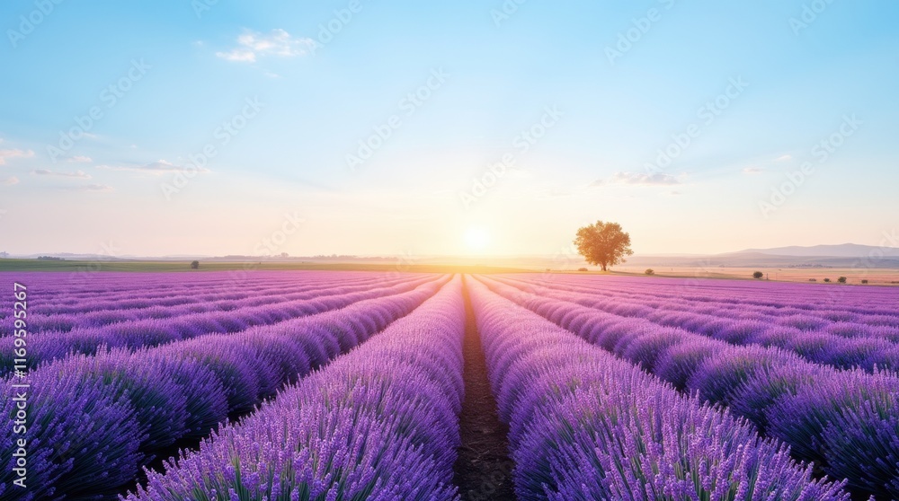 Obraz premium Endless Lavender Fields under a Blue Sky