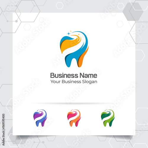 Dental logo dentist vector design with concept of modern colorful tooth icon . Dental care for hospital, doctor, clinic, and health.