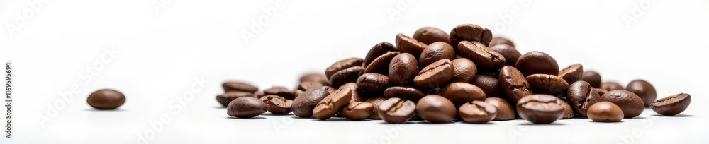 Pile of coffee beans isolated on pure white backdrop, macro, background, latte Pile of coffee beans isolated on pure white backdrop, macro, background, latte