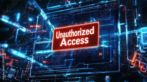 Warning message indicates unauthorized access during a cyber attack on a digital system