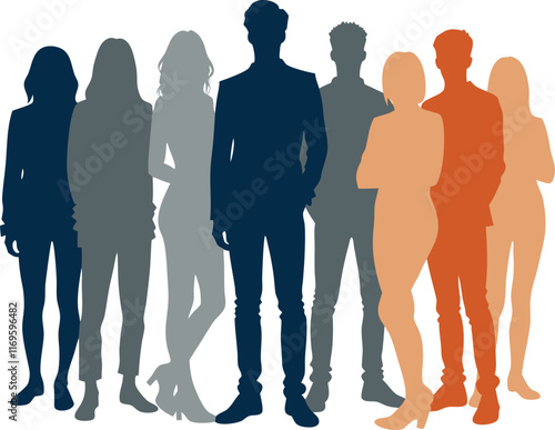 Group of standing people silhouette Big group vector illustration