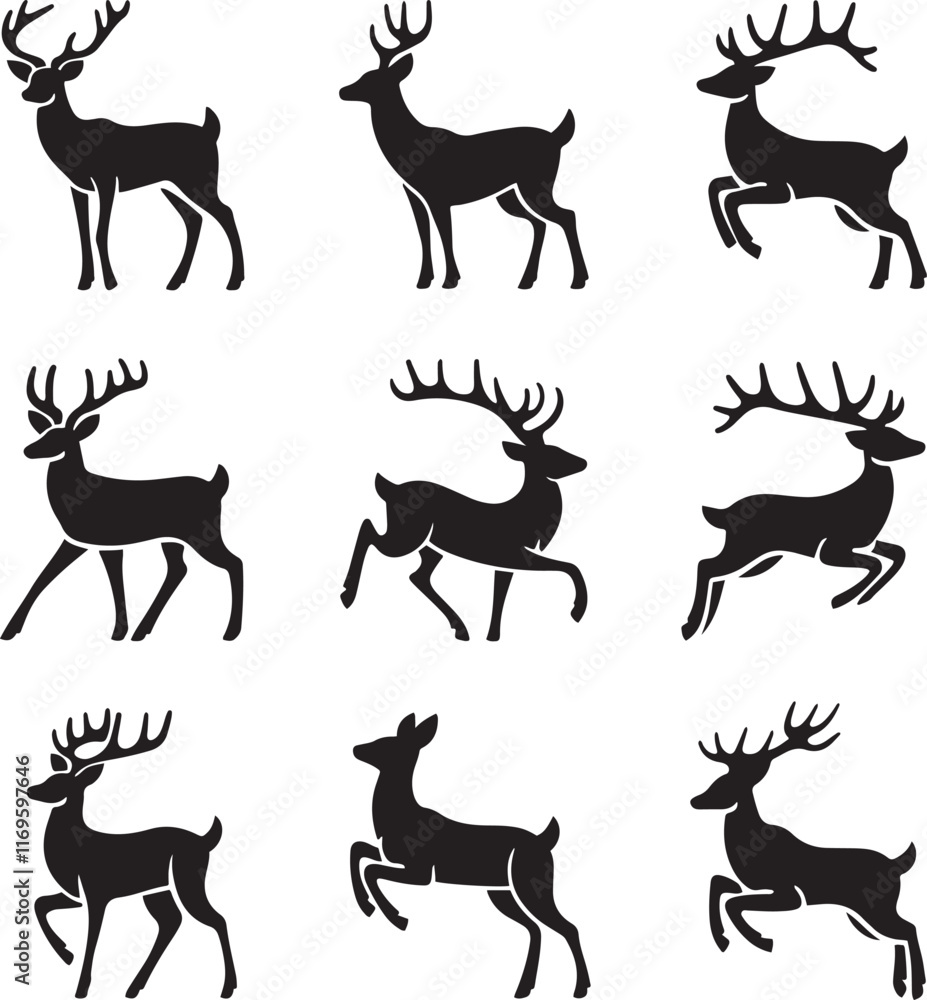 Silhouette deer icon vector set collection Silhouette deer icon vector set collection