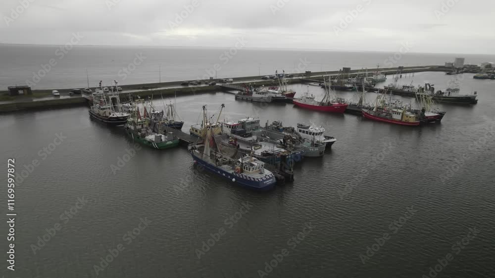 Aerial view harbor and industrial park Lauwersoog at Dutch coast of Wadden Sea Aerial view harbor and industrial park Lauwersoog at Dutch coast of Wadden Sea