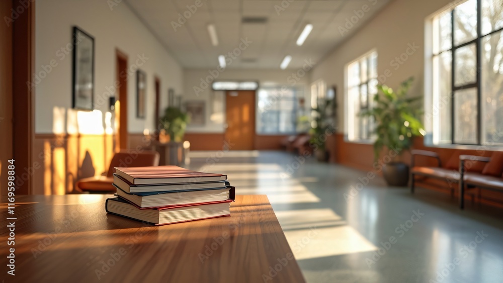 Sunlit Hallway Books Stack Study Education