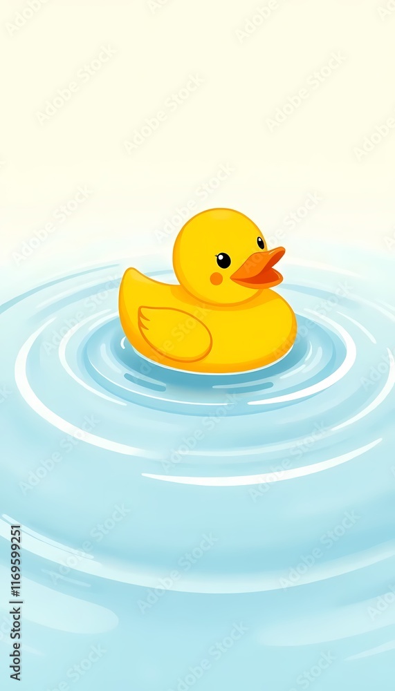 Fototapeta premium Cheerful Rubber Duck Floating on Water