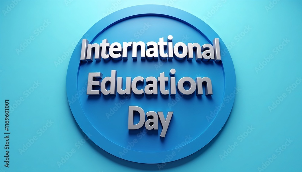 International Education Day text in modern 3D design on vibrant blue circular background International Education Day text in modern 3D design on vibrant blue circular background