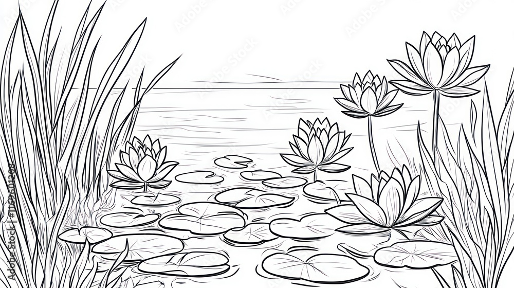 Fototapeta premium Water Lilies Bloom Serenely in a Peaceful Pond Scene