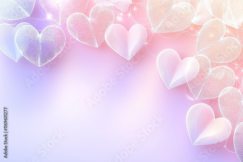 Valentine's Day background. Mesh Hearts with Glow and Soft Pink to Lavender Gradient. Charming Backdrop for Love, Romance, and Wedding Invitations. AI generated