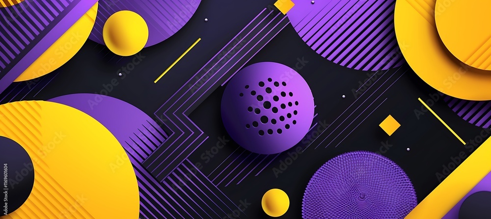Purple and yellow geometric shapes stand out against a sleek black abstract background, creating a bold and modern design for a striking visual effect. Purple and yellow geometric shapes stand out against a sleek black abstract background, creating a bold and modern design for a striking visual effect.