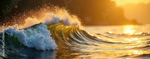 Wallpaper Mural Golden wave with white crest, shimmering glitter , art, reflect, decorative Torontodigital.ca