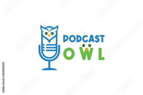 Microphone and owl logo design, podcast logo design, creative logo design, template, symbol, icon, idea. Vector illustration. photo