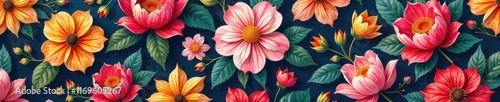 Wallpaper Mural Bright, opulent vintage floral wallpaper Seamless pattern with vibrant blooms , luxury, background, fabric Torontodigital.ca