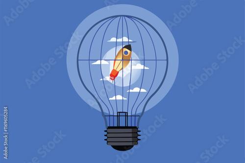 A lightbulb with a rocket inside, suggesting new ideas and growth.