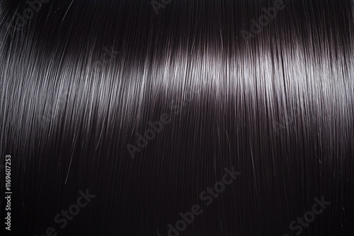 Close up texture of shiny straight black hair reflecting light