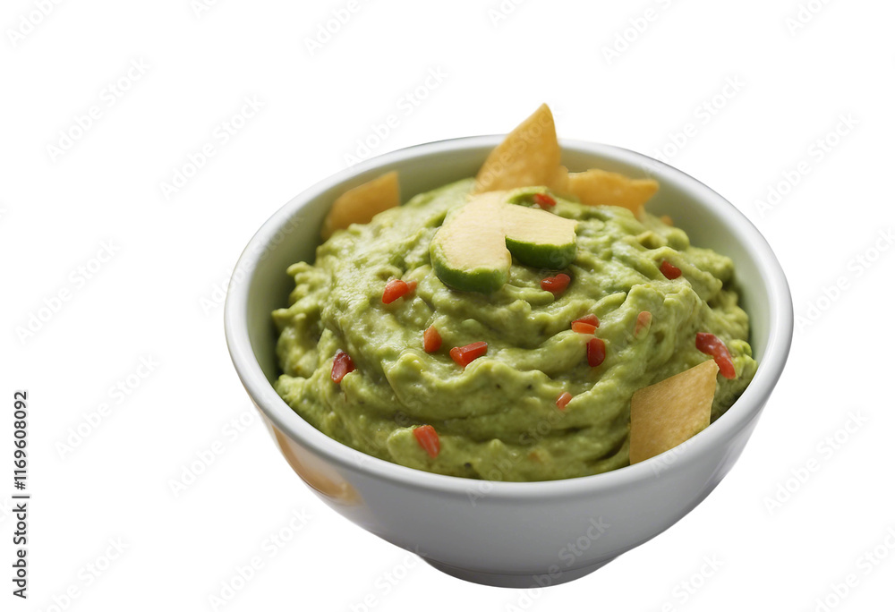 Bowl of guacamole and chips isolated on transparent background Bowl of guacamole and chips isolated on transparent background
