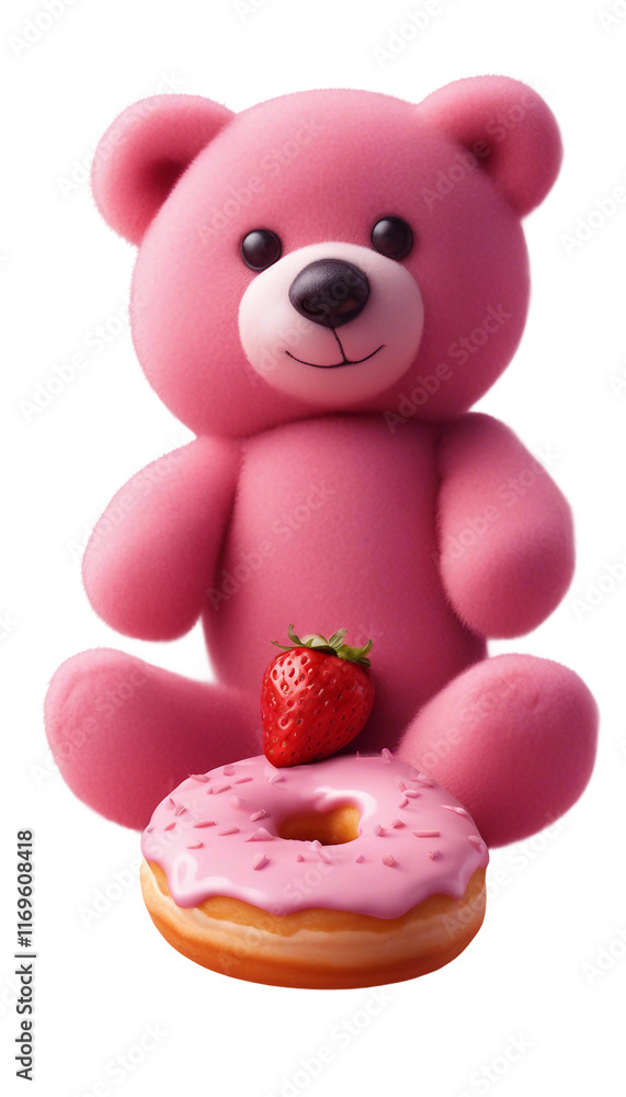 An illustration of a strawberry donut and a pink bear doll for a good every day slogan isolated on transparent background An illustration of a strawberry donut and a pink bear doll for a good every day slogan isolated on transparent background