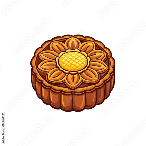 Illustration of a round mooncake with a golden yolk in the center.