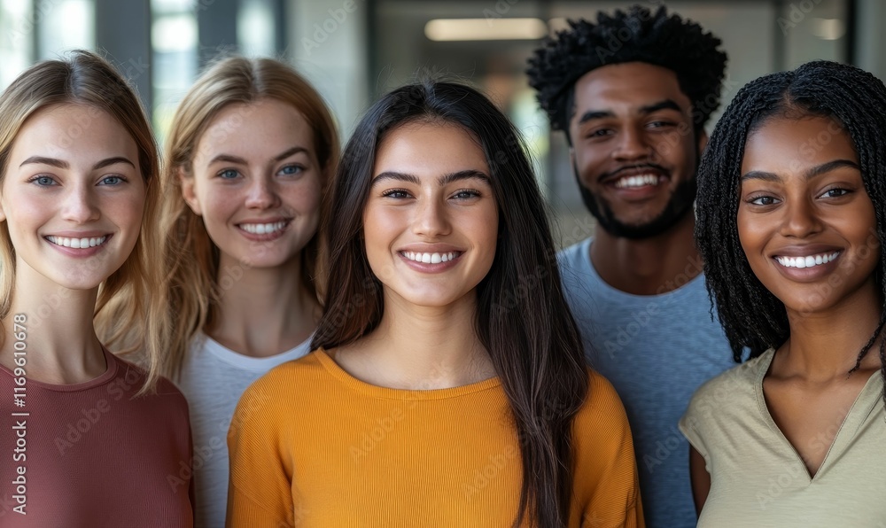 Fototapeta premium Smiling diverse group of young adults.