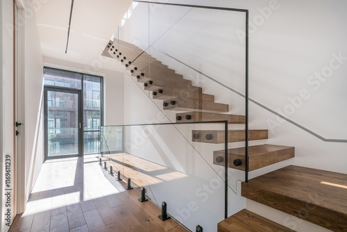Bild auf Leinwand A hall with a panoramic window in a luxury apartment