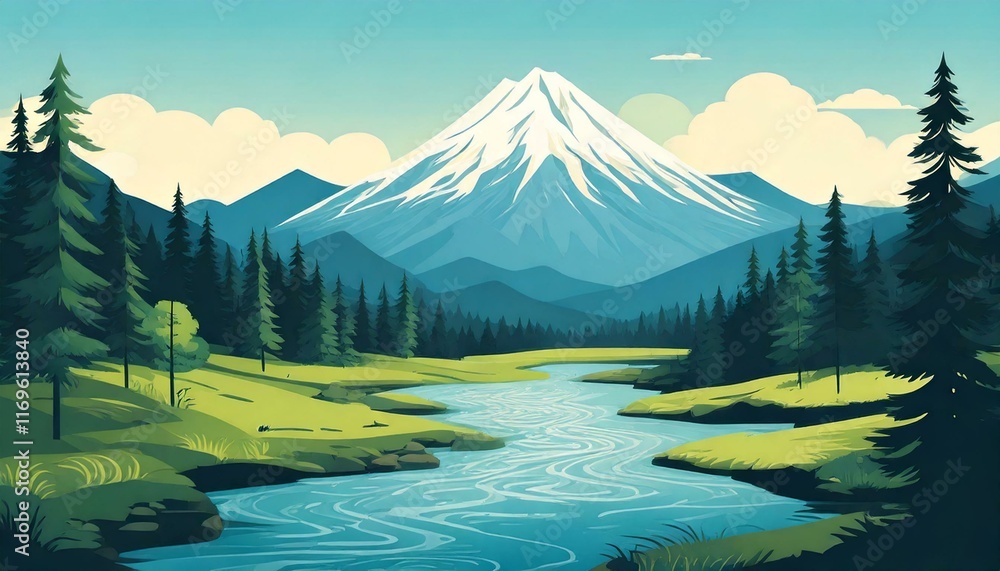 landscape with a river and mountains