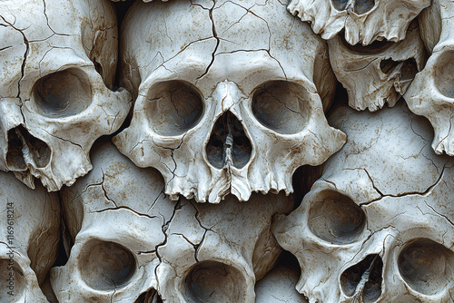 Seamless texture of cracked human skulls photo