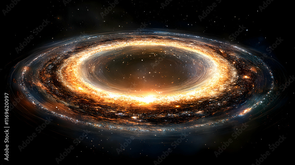 Fototapeta premium Ring galaxy with bright core and swirling arms in deep space.