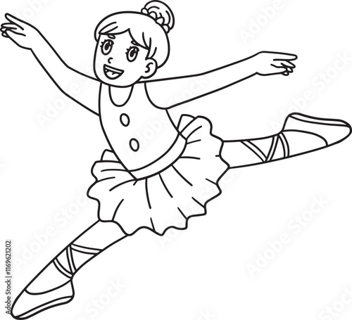 Ballerina making a Leap Isolated Coloring Page 