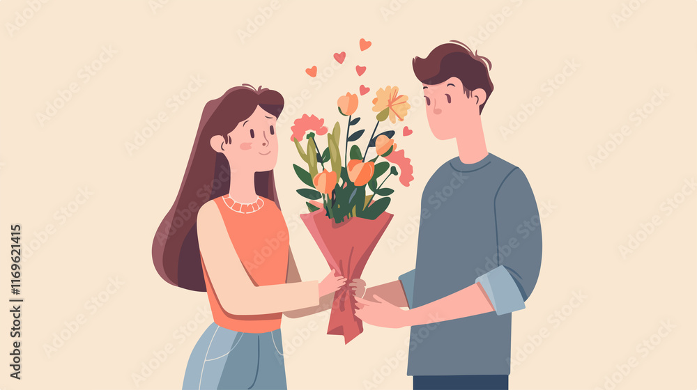 Surprised Husband Giving Bouquet to Wife in Romantic Gesture Surprised Husband Giving Bouquet to Wife in Romantic Gesture