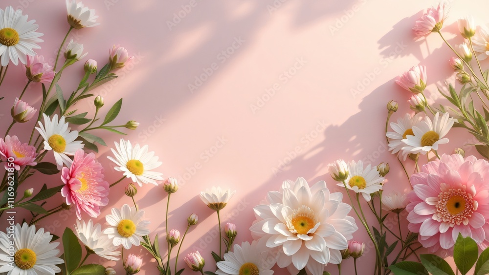 Obraz premium Beautiful Pink and White Daisy Flowers on Pink Background