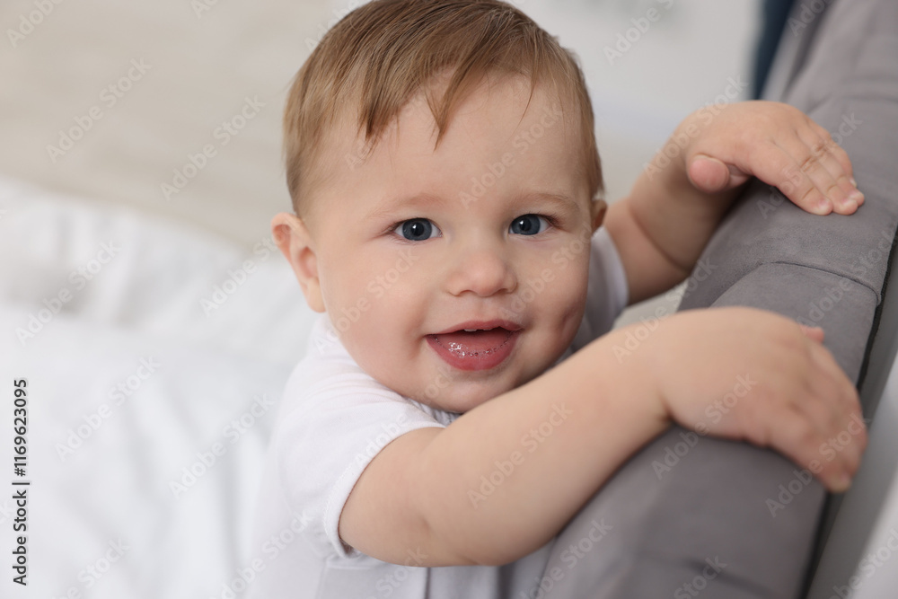 Cute little baby on bed at home Cute little baby on bed at home