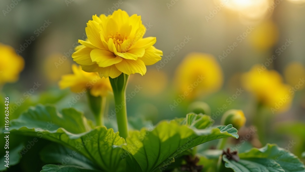 Vibrant Yellow Flowers in Lush Green Foliage Vibrant Yellow Flowers in Lush Green Foliage