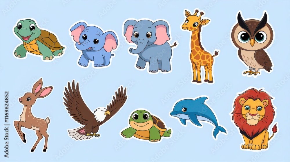 Obraz premium Generative Ai tehnology set of funny cartoon animals