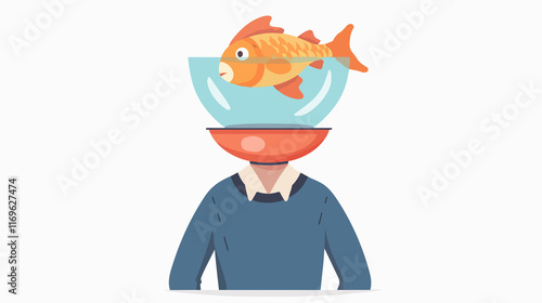 Unique Concept of Man with Fish Bowl Instead of Head photo